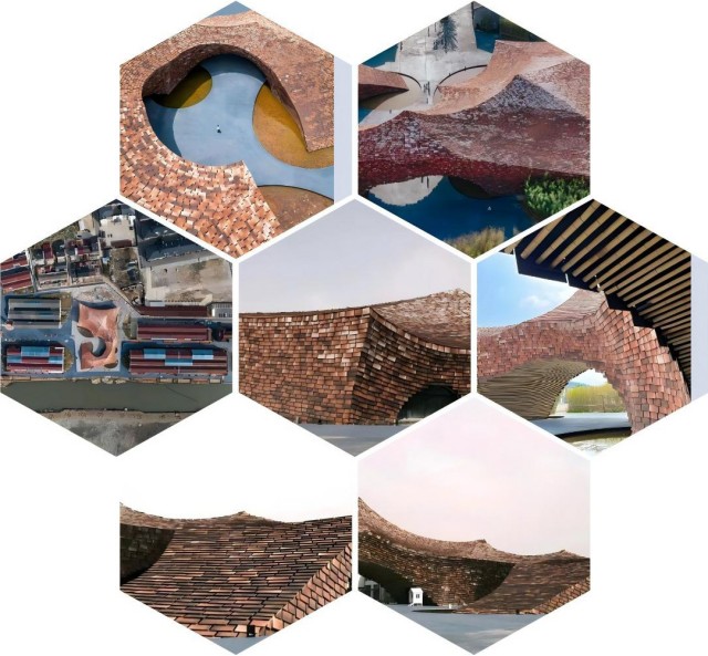 Collage of exterior images of UCCA Terracotta Art Museum.