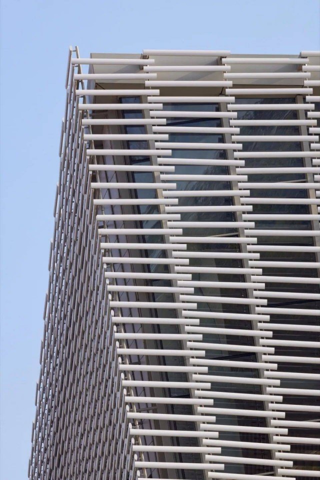 Close - up view of the terracotta baguettes on the curtain wall of Nanchang Poly Grand Theatre, showing the connection details and surface texture.