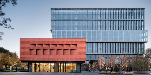 Close-up of LOPO Terracotta Rainscreen System at Xīn Mín Vanke Center